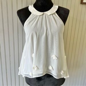 Free People Sleeveless Ivory Flower Appliqué Flowy Top